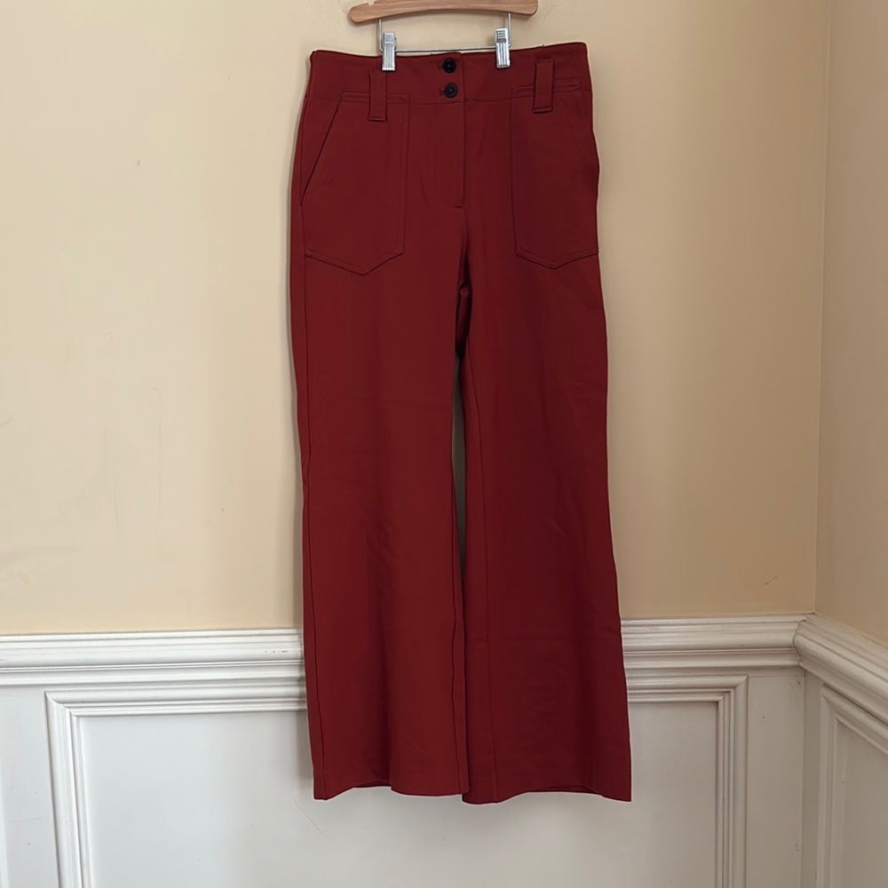 Anthropologie Maeve High-Rise Wide Leg Pants in Deep Red/Orange Size 8